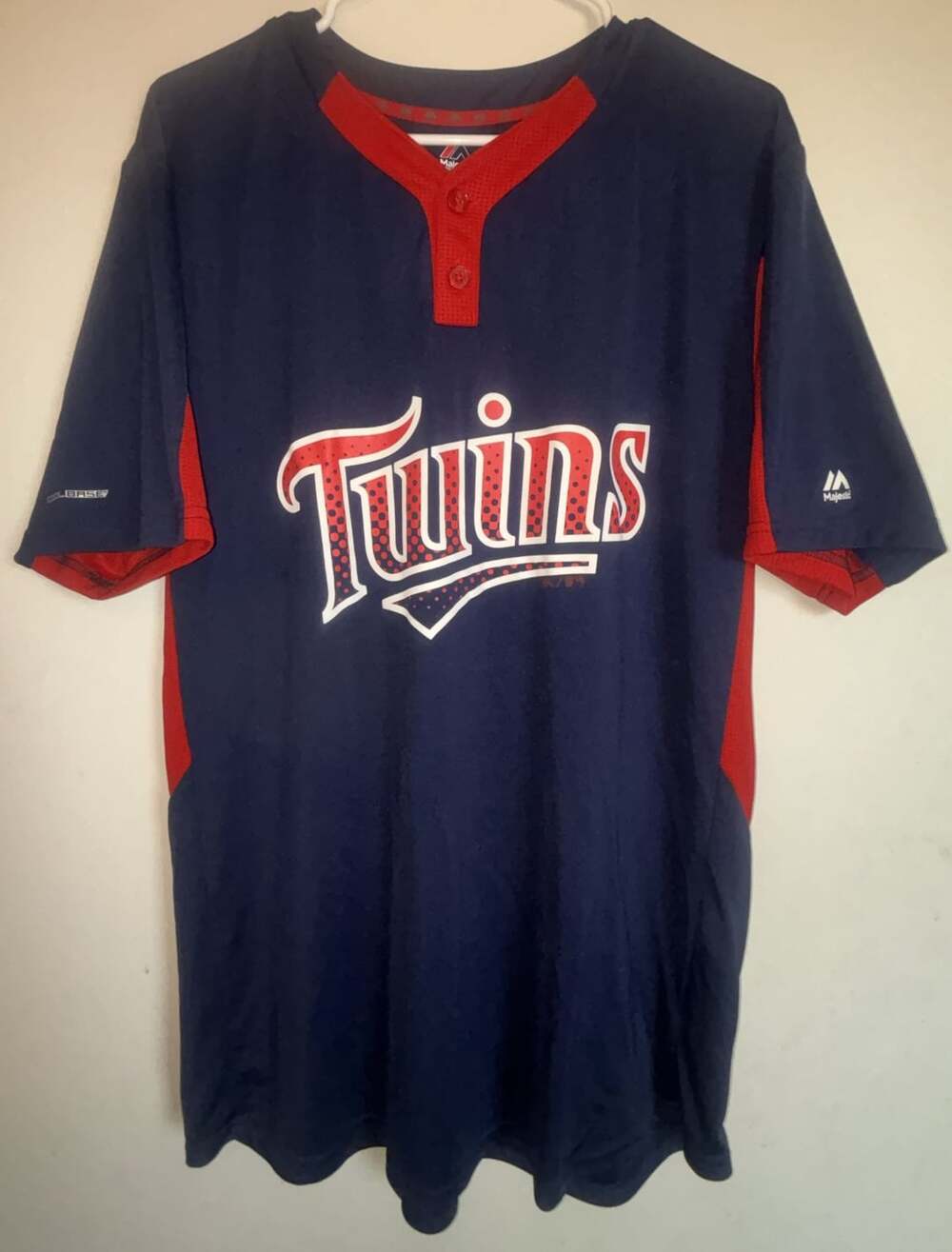 Majestic Minnesota Twins MLB Jersey Size L Blue Red Cool Base